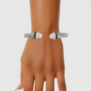 AKA Sorority Pink and Green Pearl Cable Classic Bangle